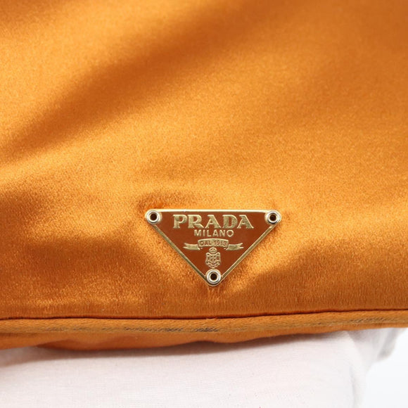 PRADA Accessory Pouch Satin Orange Gold Auth 161612