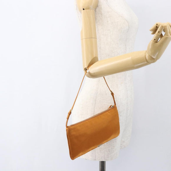 PRADA Accessory Pouch Satin Orange Gold Auth 161612