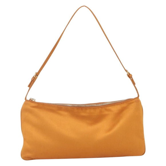 PRADA Accessory Pouch Satin Orange Gold Auth 161612
