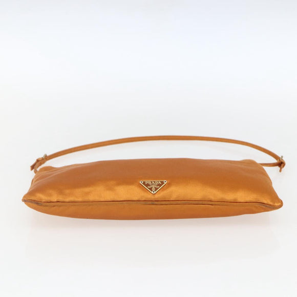 PRADA Accessory Pouch Satin Orange Gold Auth 161612
