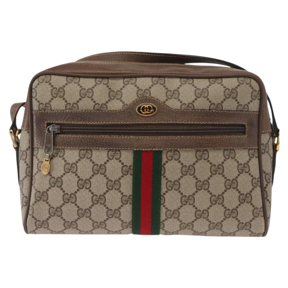 GUCCI GG Supreme Web Sherry Line Bag PVC Beige Gold 24 02 005 Auth 161616
