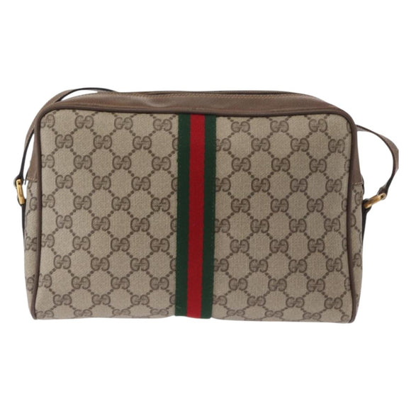 GUCCI GG Supreme Web Sherry Line Bag PVC Beige Gold 24 02 005 Auth 161616