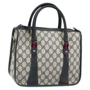GUCCI GG Supreme Sherry Line Hand Bag PVC Navy Gold Auth 161618-1