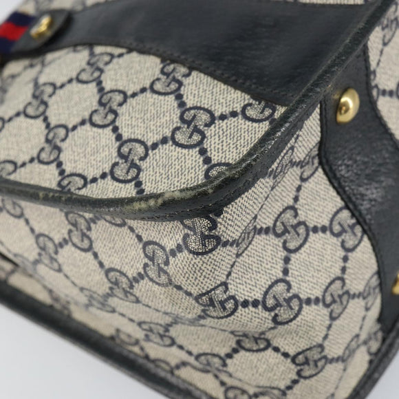 GUCCI GG Supreme Sherry Line Hand Bag PVC Navy Gold Auth 161618