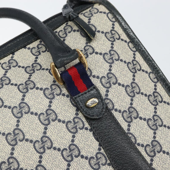 GUCCI GG Supreme Sherry Line Hand Bag PVC Navy Gold Auth 161618