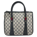 GUCCI GG Supreme Sherry Line Hand Bag PVC Navy Gold Auth 161618-2