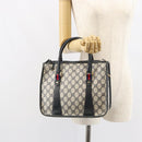 GUCCI GG Supreme Sherry Line Hand Bag PVC Navy Gold Auth 161618-23