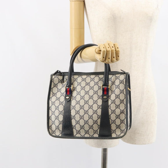 GUCCI GG Supreme Sherry Line Hand Bag PVC Navy Gold Auth 161618