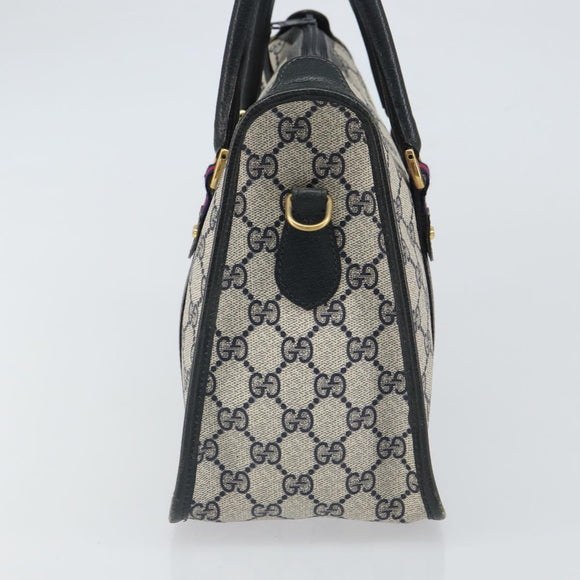 GUCCI GG Supreme Sherry Line Hand Bag PVC Navy Gold Auth 161618