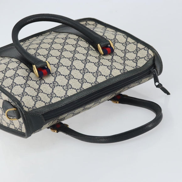 GUCCI GG Supreme Sherry Line Hand Bag PVC Navy Gold Auth 161618