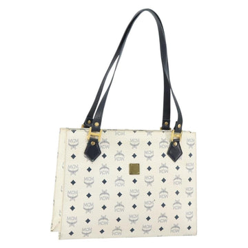 MCM Logogram Vicetos Tote Bag Leather White Gold Auth 161620