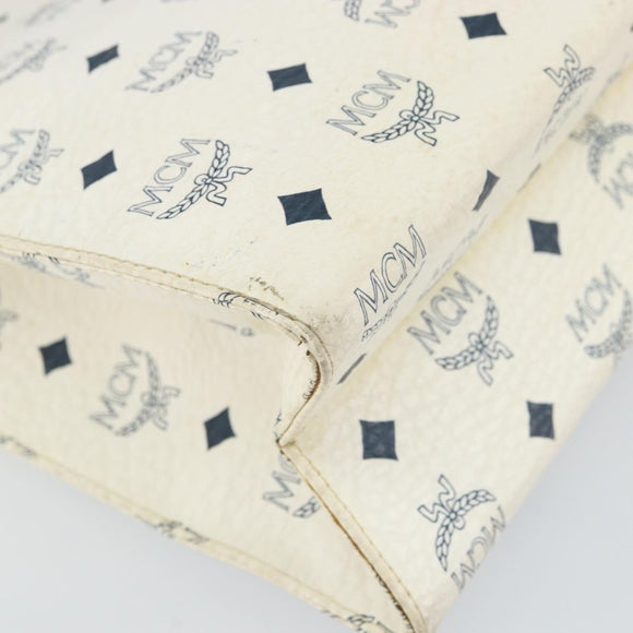 MCM Logogram Vicetos Tote Bag Leather White Gold Auth 161620