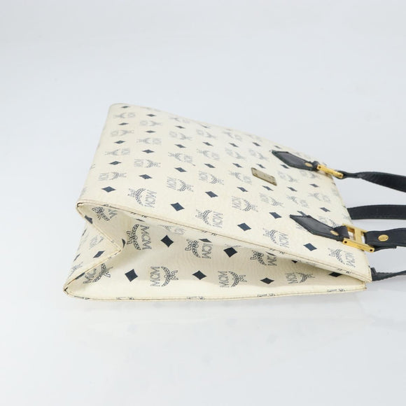 MCM Logogram Vicetos Tote Bag Leather White Gold Auth 161620