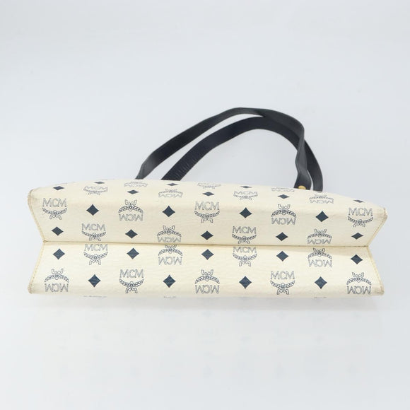 MCM Logogram Vicetos Tote Bag Leather White Gold Auth 161620