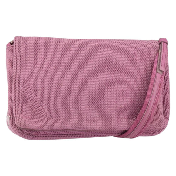 PRADA Shoulder Bag knitted Fabrics Pink Silver Auth 161630