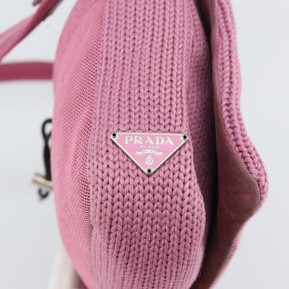 PRADA Shoulder Bag knitted Fabrics Pink Silver Auth 161630