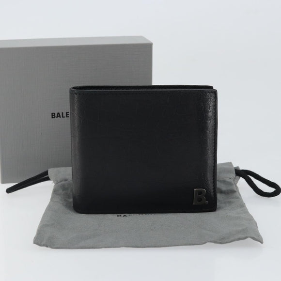 BALENCIAGA Compact Wallet Leather Black Auth 161631