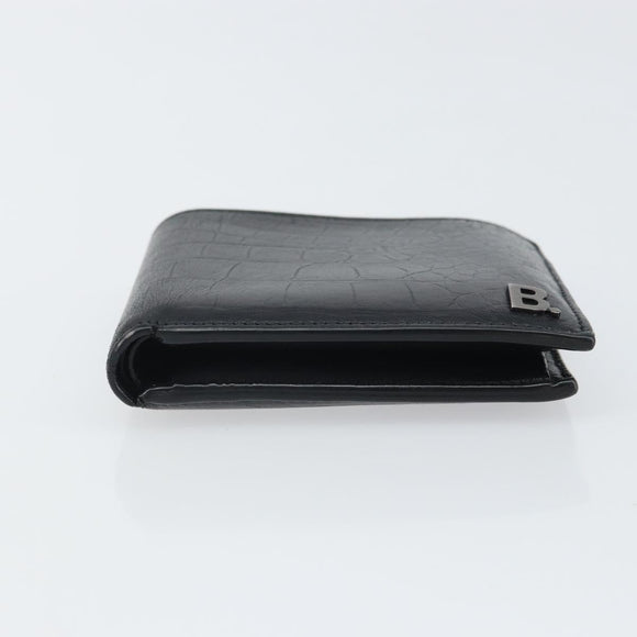 BALENCIAGA Compact Wallet Leather Black Auth 161631