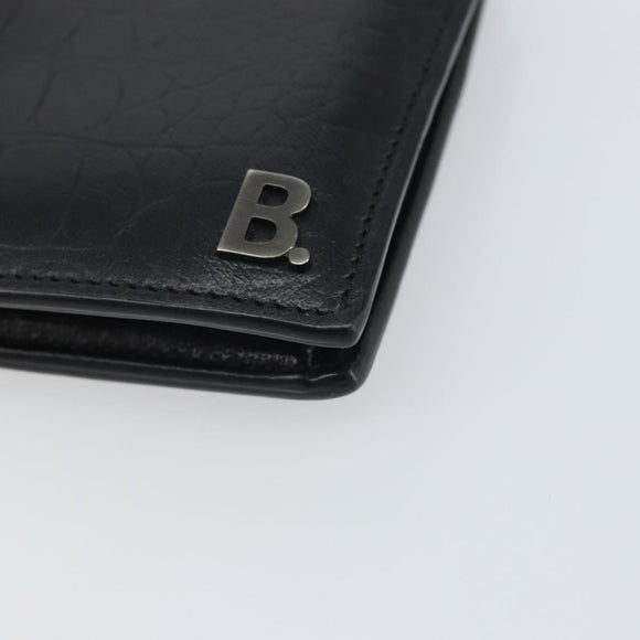 BALENCIAGA Compact Wallet Leather Black Auth 161631