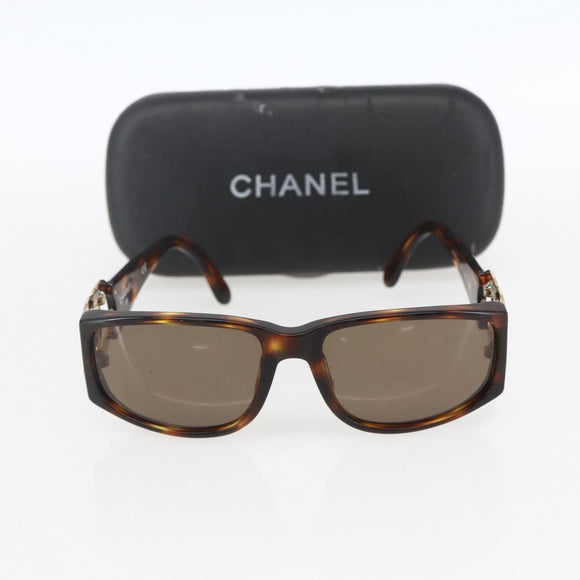 CHANEL COCO Mark Sunglasses plastic Brown CC Auth 161638