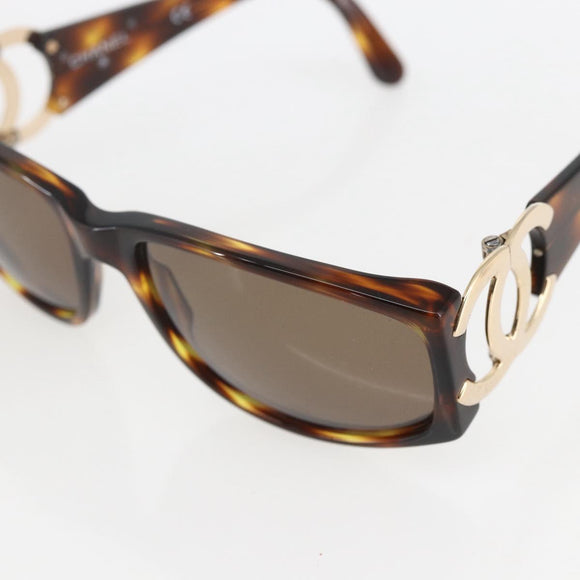 CHANEL COCO Mark Sunglasses plastic Brown CC Auth 161638