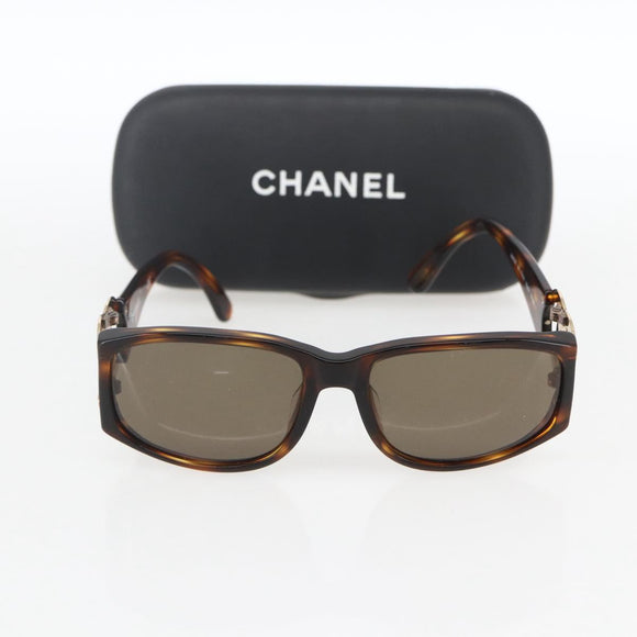 CHANEL COCO Mark Sunglasses plastic Brown CC Auth 161640