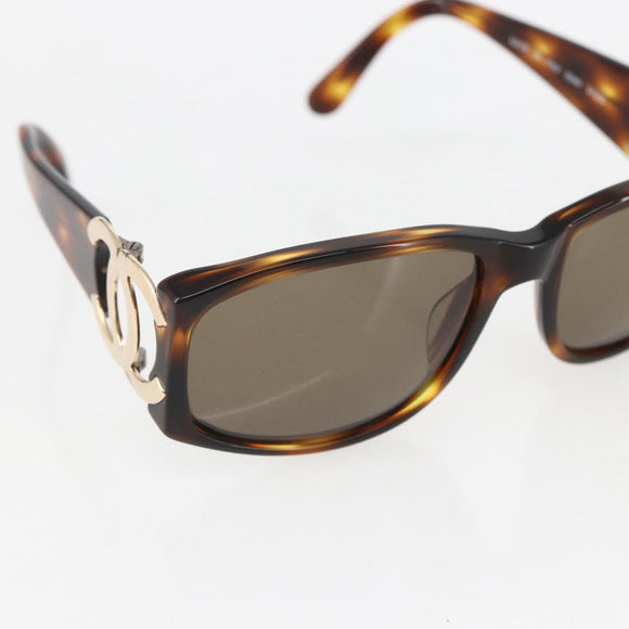 CHANEL COCO Mark Sunglasses plastic Brown CC Auth 161640