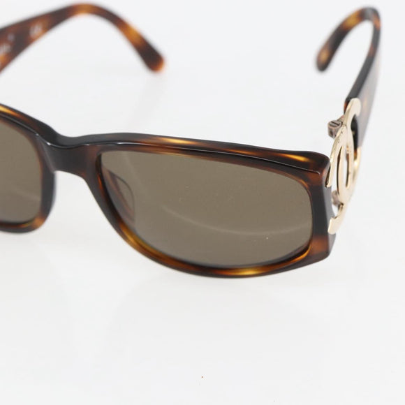 CHANEL COCO Mark Sunglasses plastic Brown CC Auth 161640
