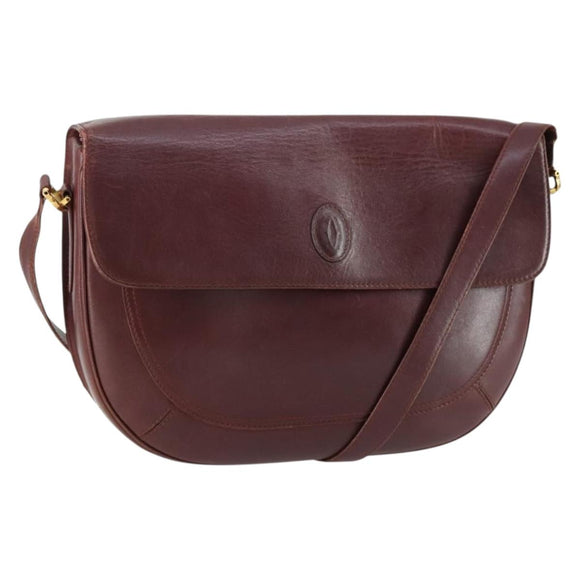 CARTIER Must Line Shoulder Bag Leather Bordeaux Gold Auth 161646