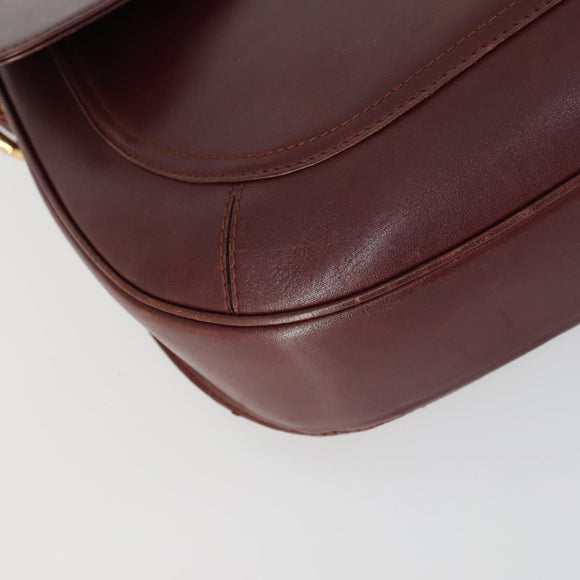 CARTIER Must Line Shoulder Bag Leather Bordeaux Gold Auth 161646