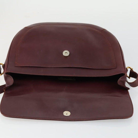 CARTIER Must Line Shoulder Bag Leather Bordeaux Gold Auth 161646