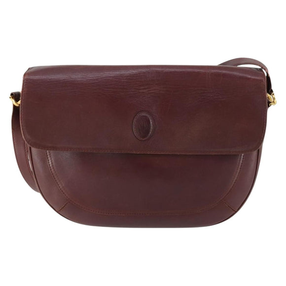 CARTIER Must Line Shoulder Bag Leather Bordeaux Gold Auth 161646