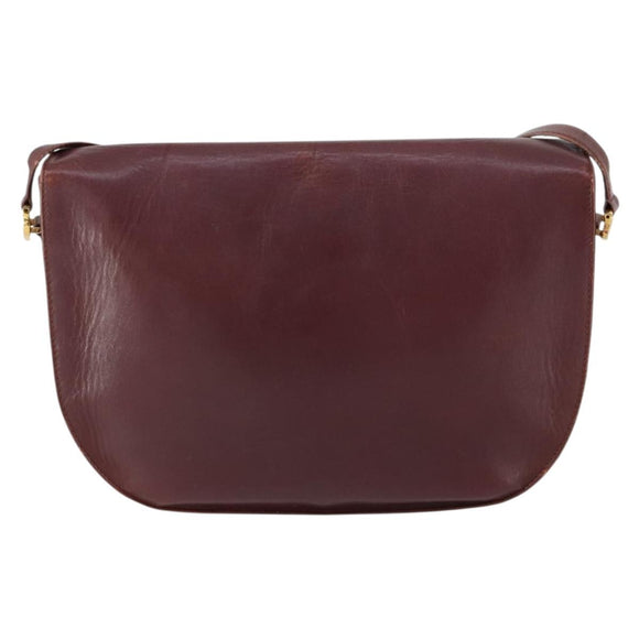 CARTIER Must Line Shoulder Bag Leather Bordeaux Gold Auth 161646