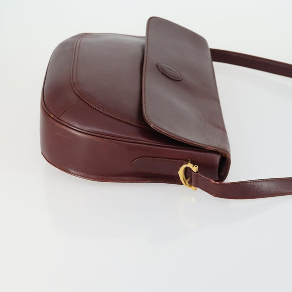 CARTIER Must Line Shoulder Bag Leather Bordeaux Gold Auth 161646