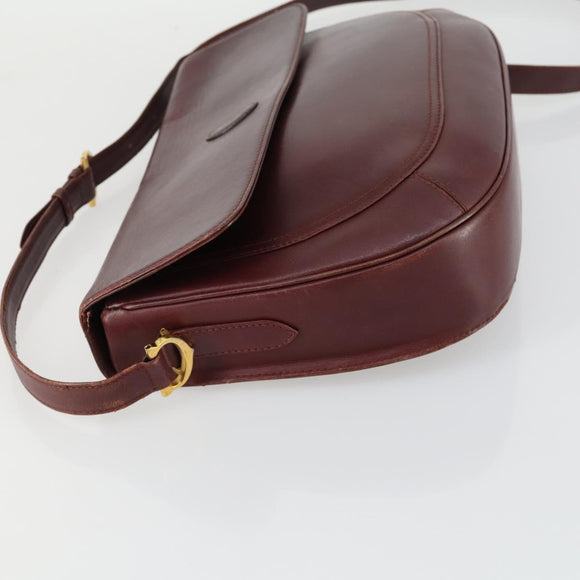 CARTIER Must Line Shoulder Bag Leather Bordeaux Gold Auth 161646
