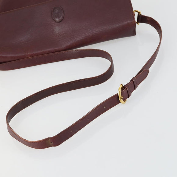 CARTIER Must Line Shoulder Bag Leather Bordeaux Gold Auth 161646