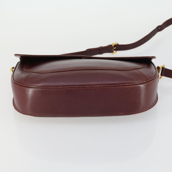 CARTIER Must Line Shoulder Bag Leather Bordeaux Gold Auth 161646
