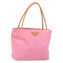 PRADA Tote Bag Nylon Pink Gold Auth 161648