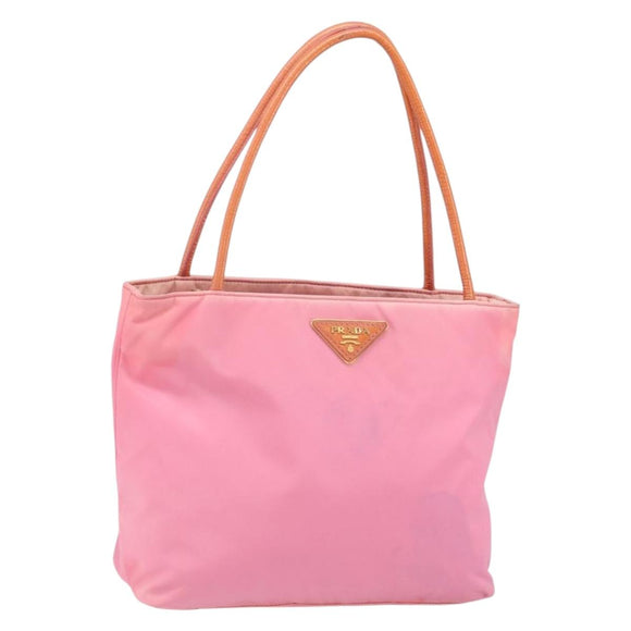 PRADA Tote Bag Nylon Pink Gold Auth 161648