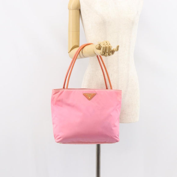 PRADA Tote Bag Nylon Pink Gold Auth 161648