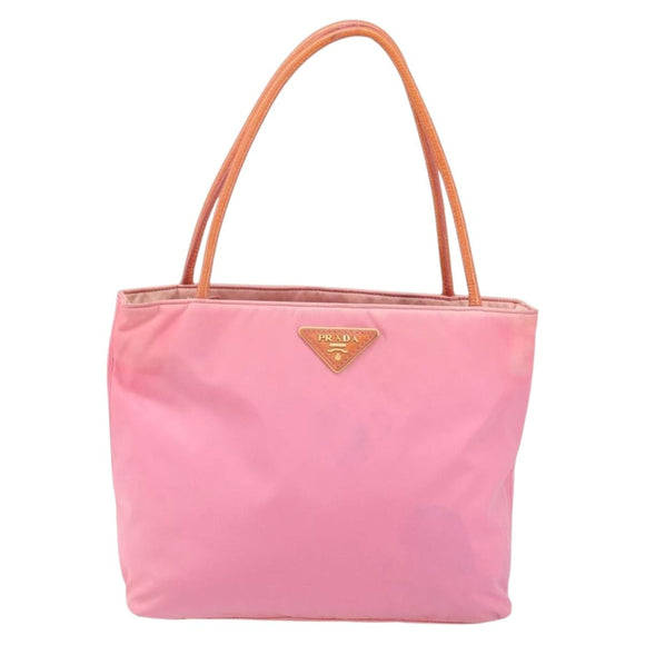 PRADA Tote Bag Nylon Pink Gold Auth 161648