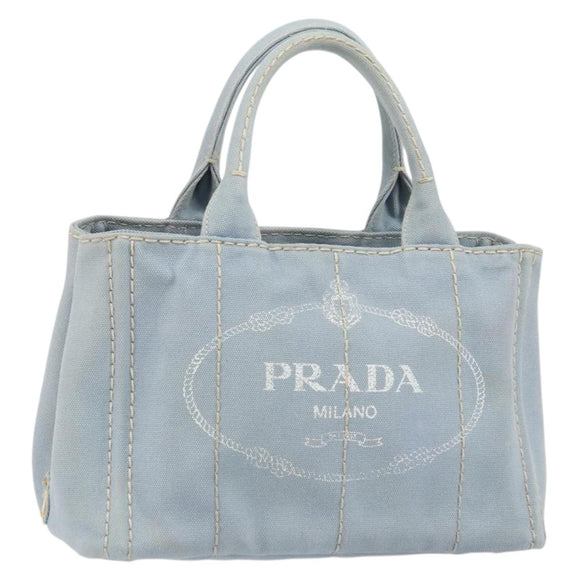 PRADA Canapa PM Hand Bag Canvas Gray Gold Auth 161654