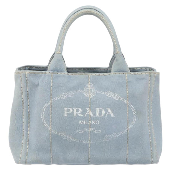 PRADA Canapa PM Hand Bag Canvas Gray Gold Auth 161654
