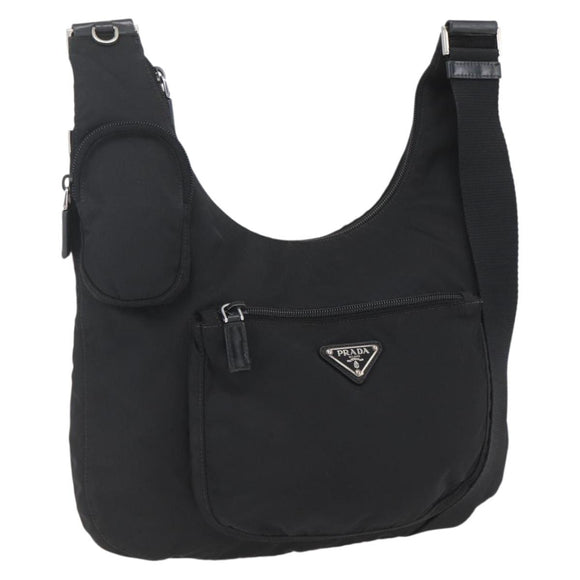 PRADA Shoulder Bag Nylon Black Silver Auth 161658