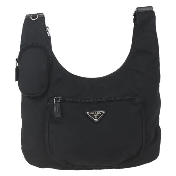 PRADA Shoulder Bag Nylon Black Silver Auth 161658