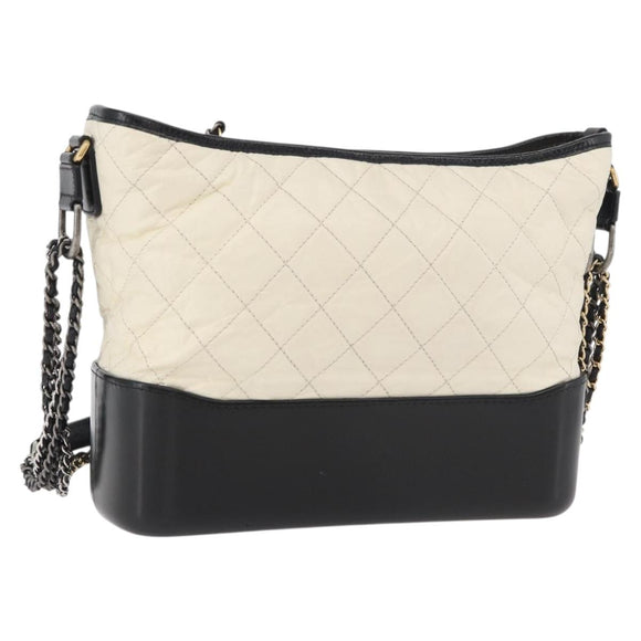 CHANEL Chain Gabriel de Chanel Shoulder Bag Calf Skin White Gold CC Auth 161659