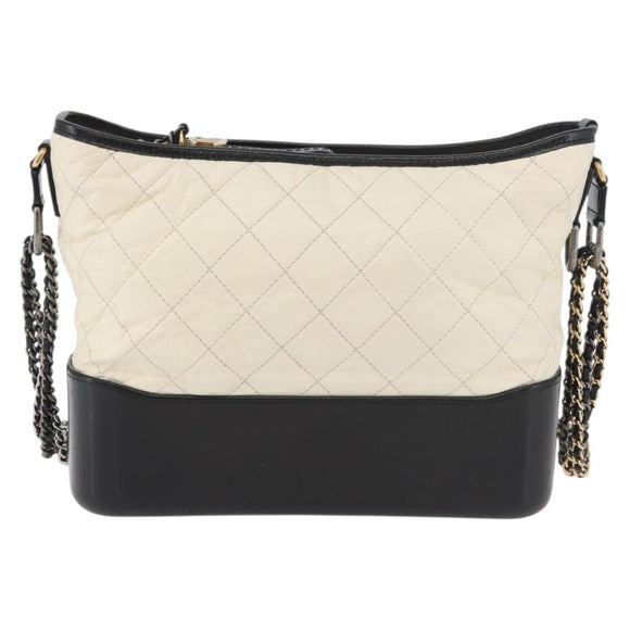 CHANEL Chain Gabriel de Chanel Shoulder Bag Calf Skin White Gold CC Auth 161659