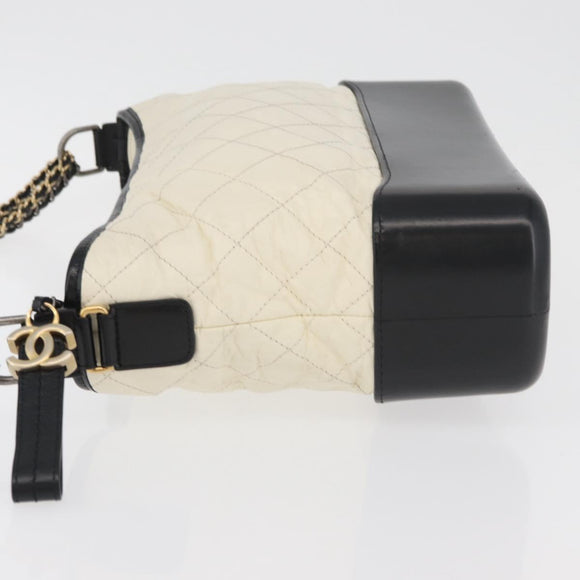 CHANEL Chain Gabriel de Chanel Shoulder Bag Calf Skin White Gold CC Auth 161659