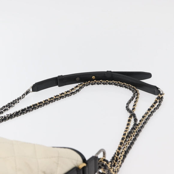 CHANEL Chain Gabriel de Chanel Shoulder Bag Calf Skin White Gold CC Auth 161659
