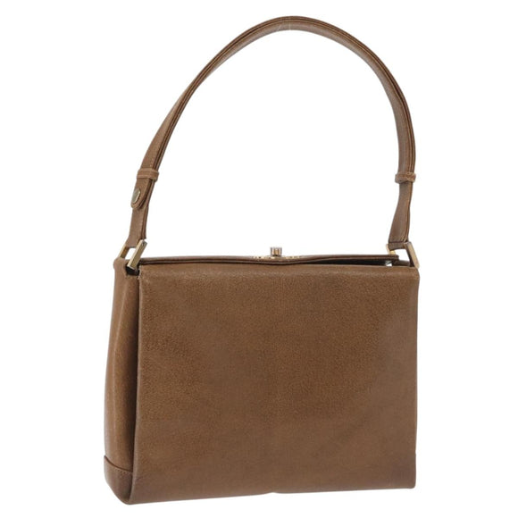 GUCCI Shoulder Bag Leather Brown Gold Auth 161660